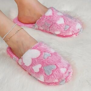 Cozy Pink Heart House Shoes Slippers Slides